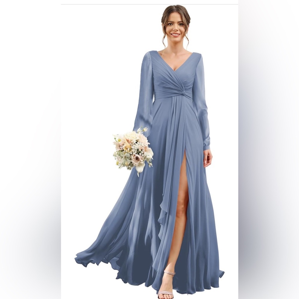 Dusty Blue Chiffon Bridesmaid Dress Size 10